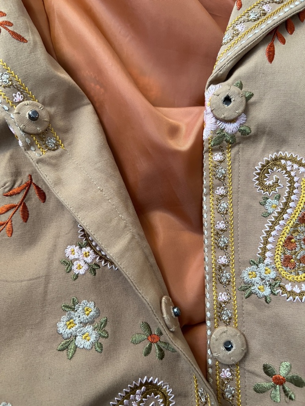 Embroidered Paisley Tan Walking Coat - Picture 7 of 7